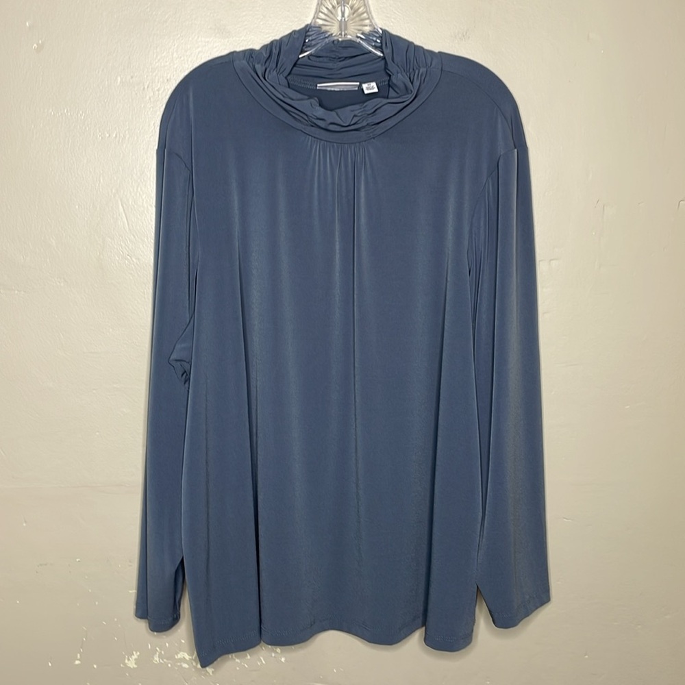 SUSAN GRAVER Mock Ruched Neck Liquid Knit Long Sleeve Gray Tunic Top A91298 3X